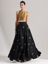 Gold Tissue Solid A-Line Skirt Set - Black & Gold