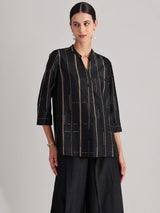 Silk Blend Geometric Print Co-ord Set - Black & Gold