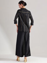 Silk Blend Geometric Print Co-ord Set - Black & Gold