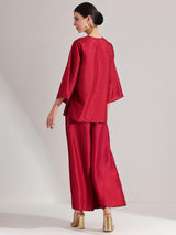 Silk Floral Statement Print Co-ord Set - Maroon & Gold