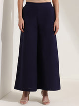 Linen Blend Solid Co-ord Set - Navy Blue