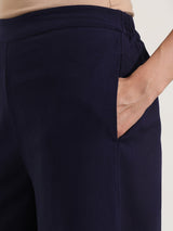 Linen Blend Solid Co-ord Set - Navy Blue