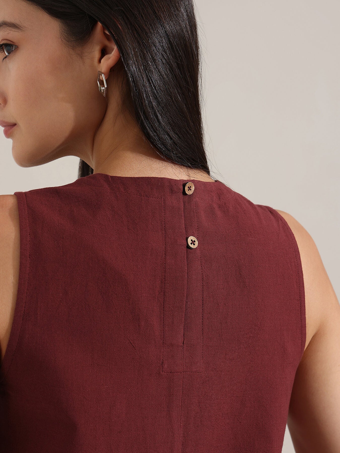 Linen Blend Solid Co-ord Set - Maroon