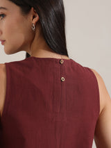 Linen Blend Solid Co-ord Set - Maroon