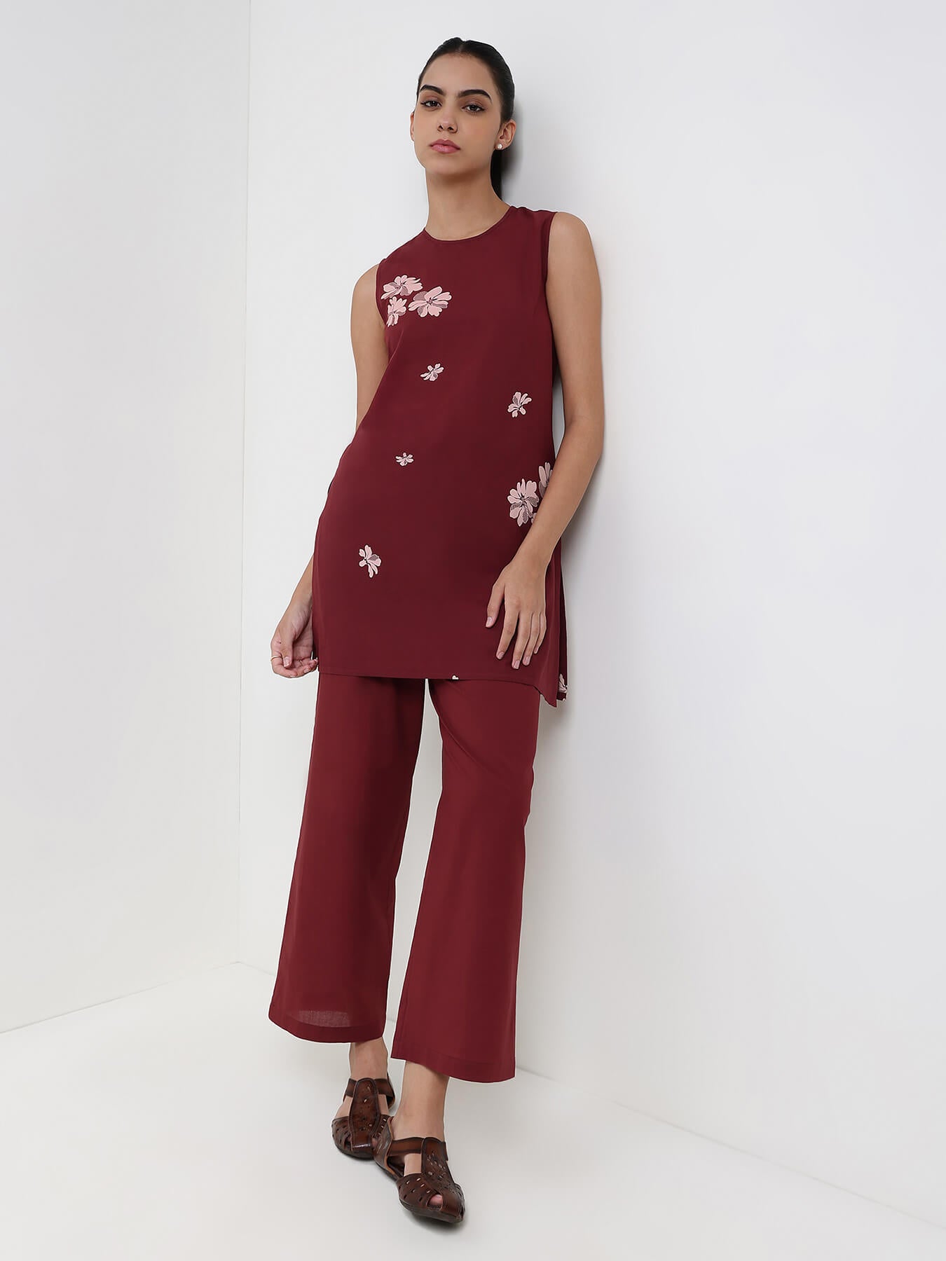 Cotton Floral Co-ord Set - Maroon