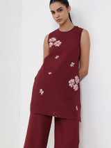 Cotton Floral Co-ord Set - Maroon