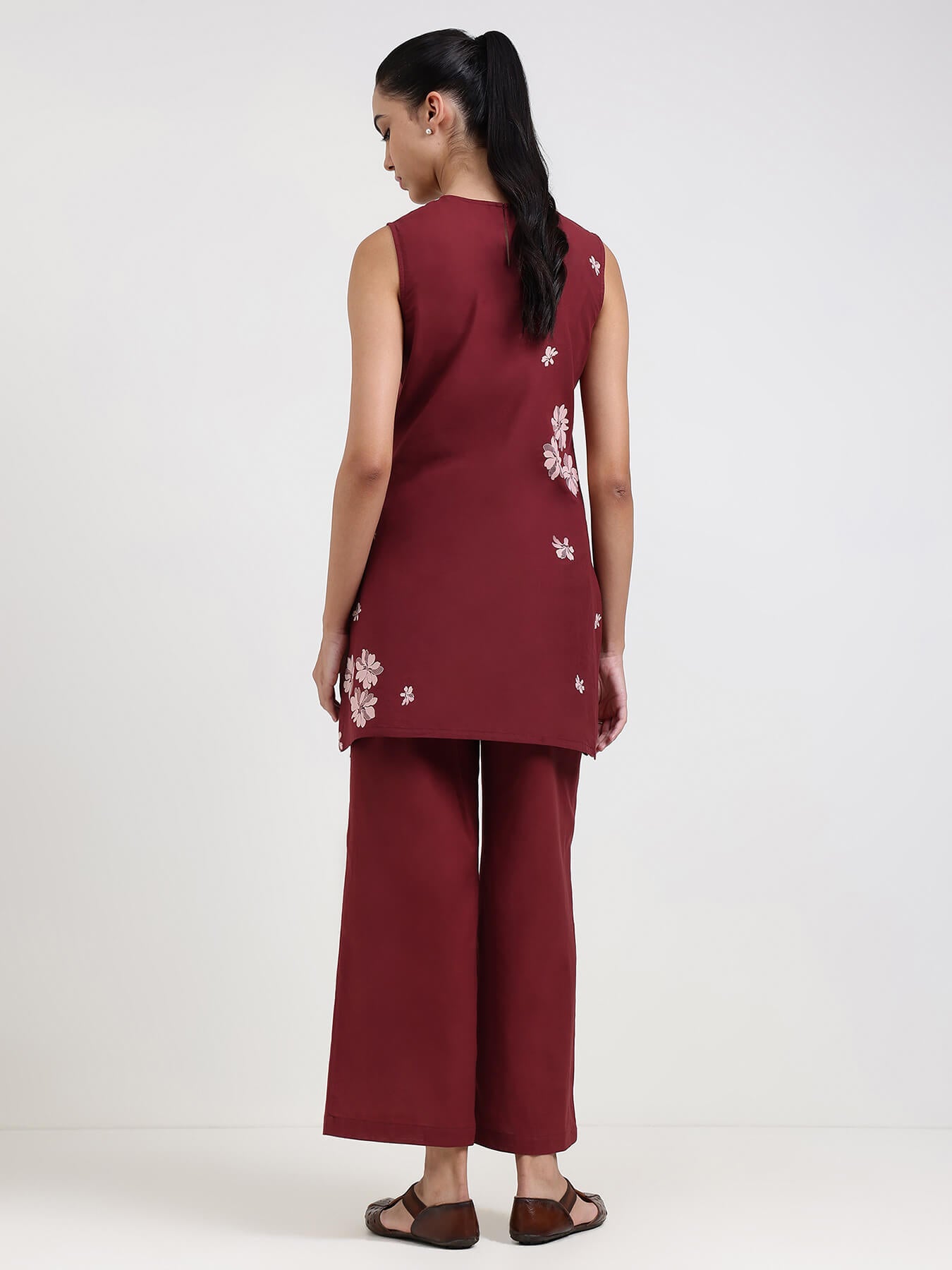 Cotton Floral Co-ord Set - Maroon