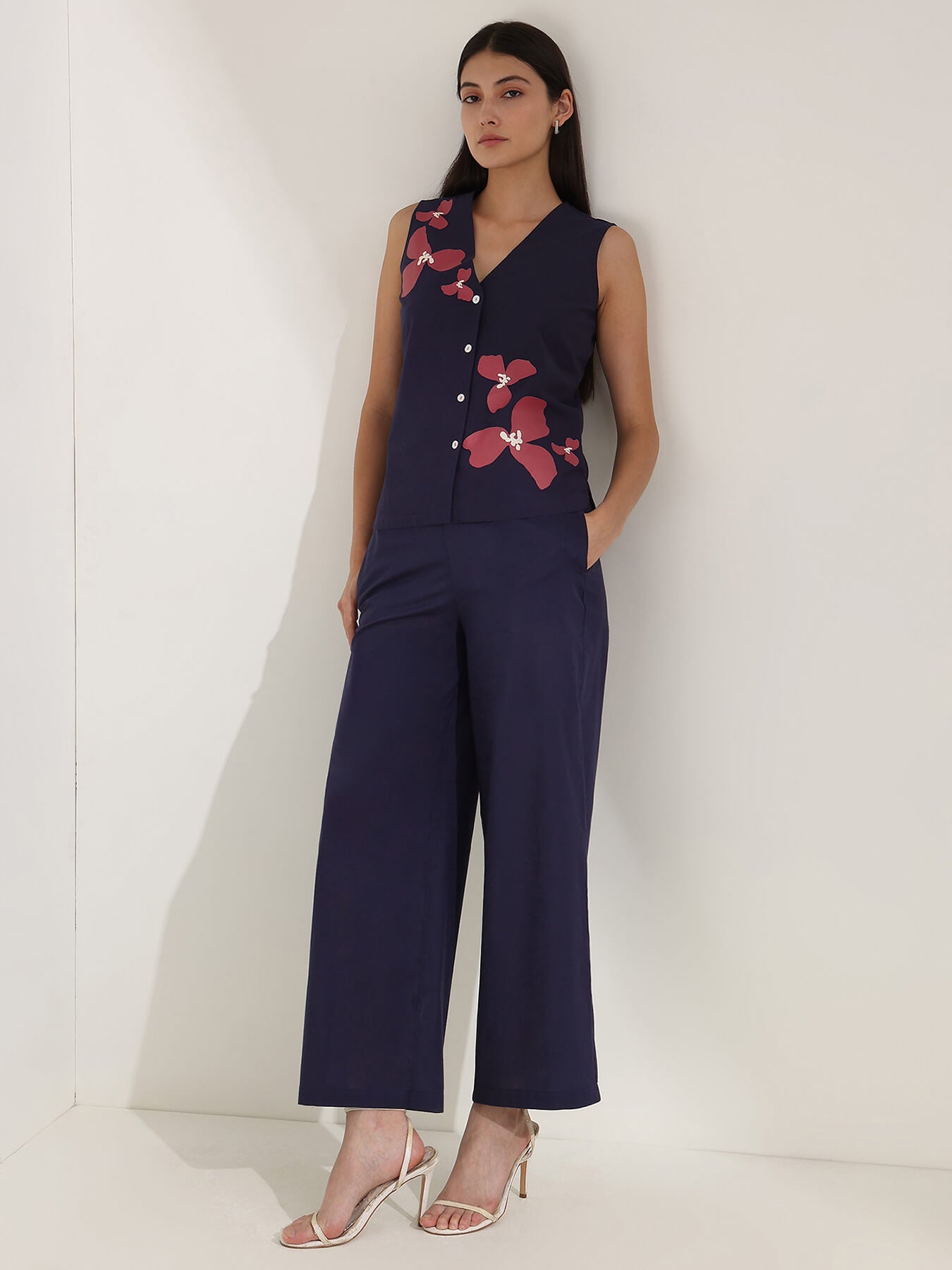 Cotton Floral Co-ord Set - Navy Blue