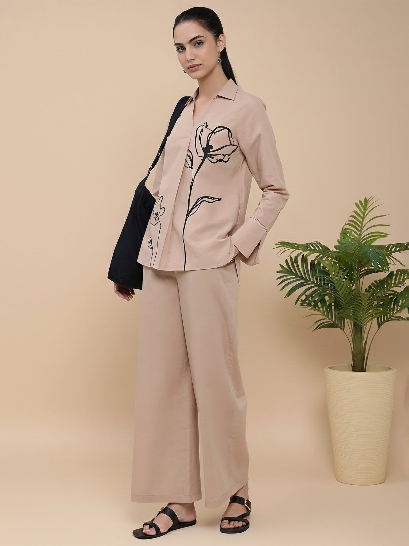 Cotton Floral Co-ord Set - Beige