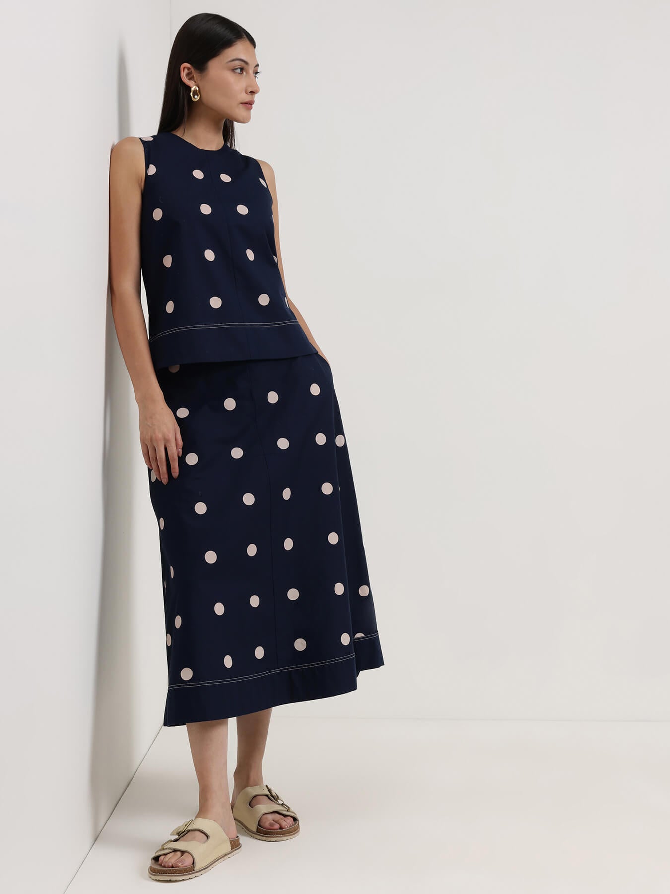Cotton Polka Co-Ord Set - Navy Blue