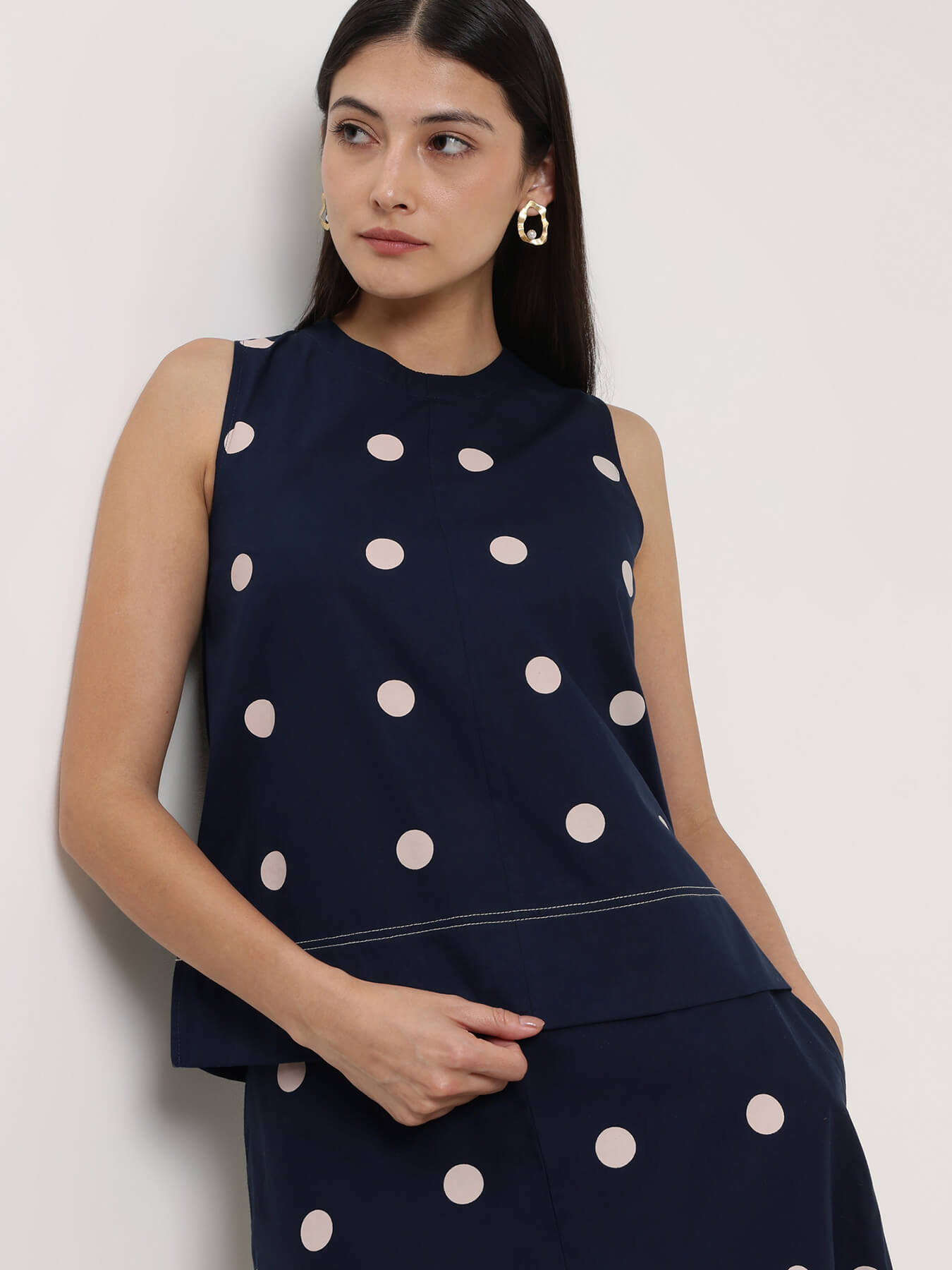 Cotton Polka Co-Ord Set - Navy Blue