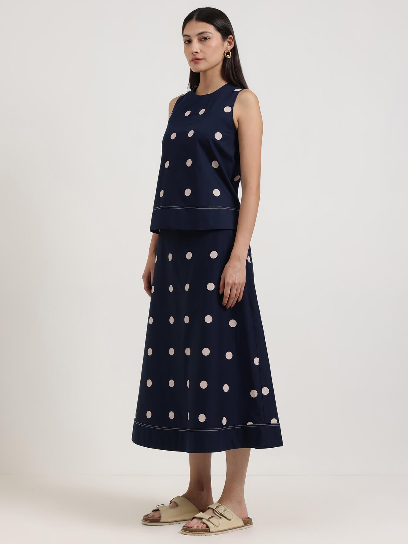 Cotton Polka Co-Ord Set - Navy Blue