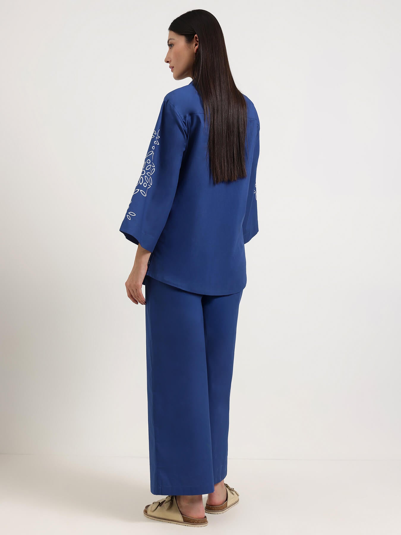 Cotton Floral Shirt Style Co-Ord Set - Blue