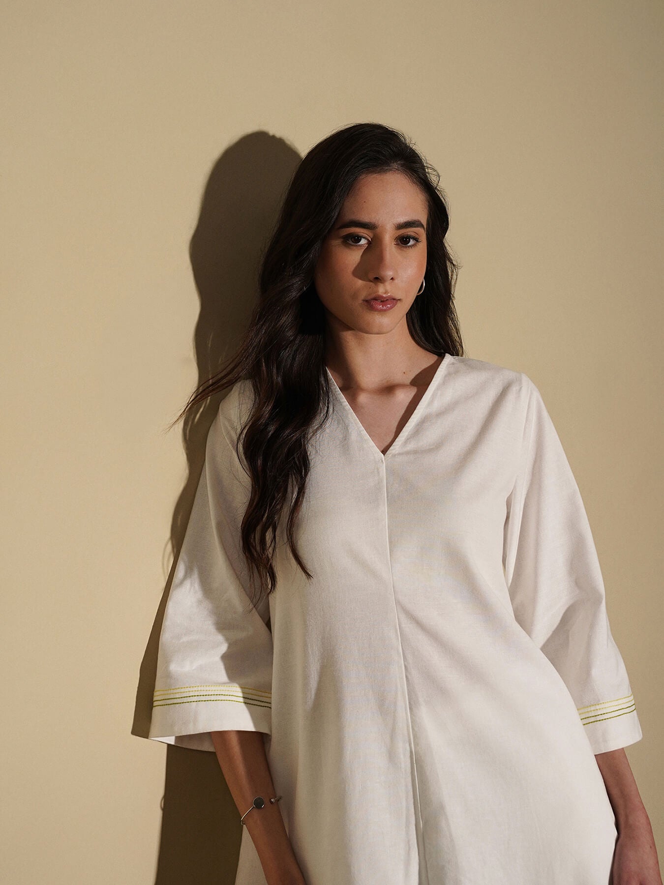 Linen Blend Solid Co-Ord Set - White