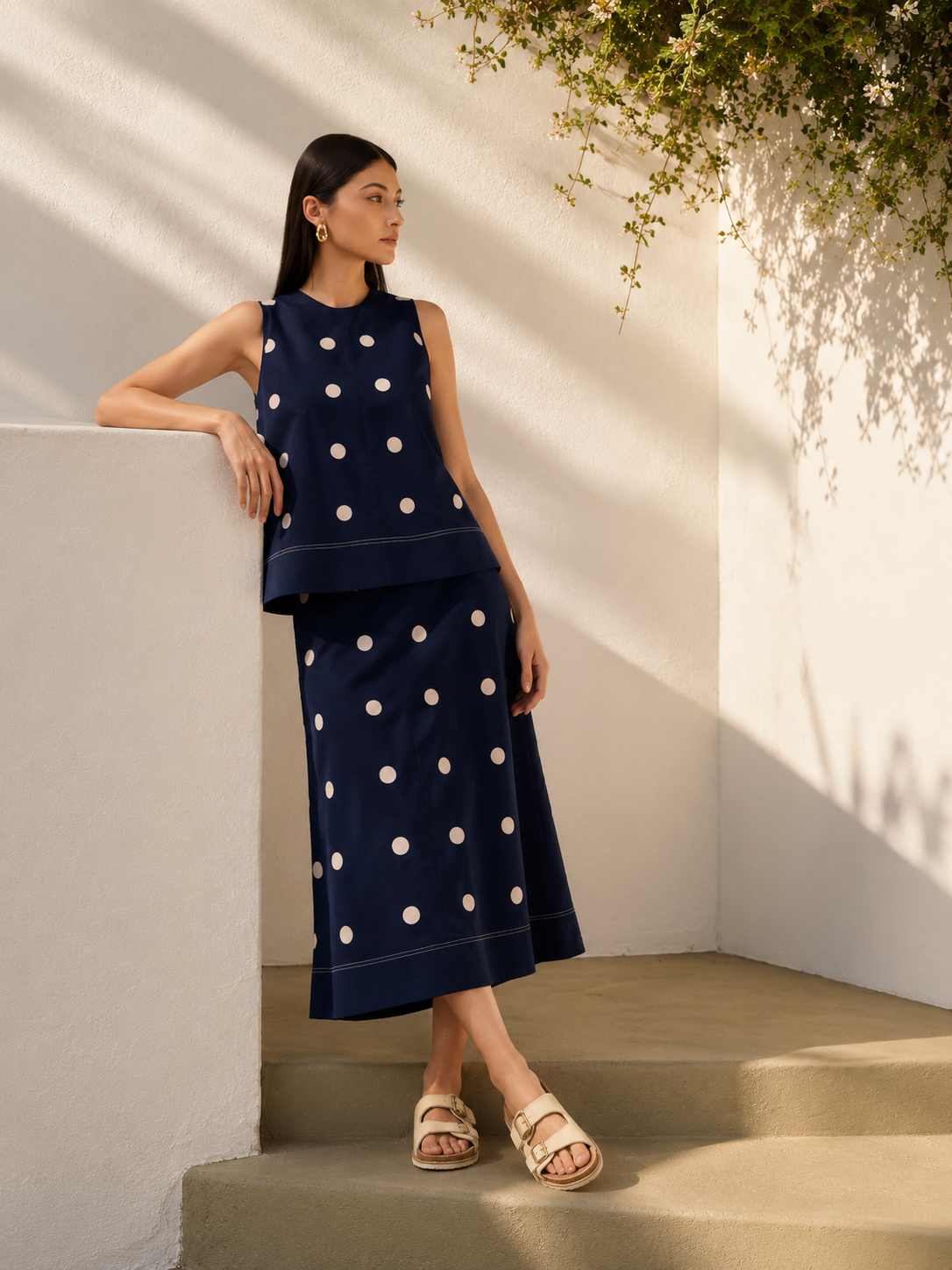 Cotton Polka Co-Ord Set - Navy Blue