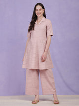 Cotton Solid A-Line Co-ord Set - Pink