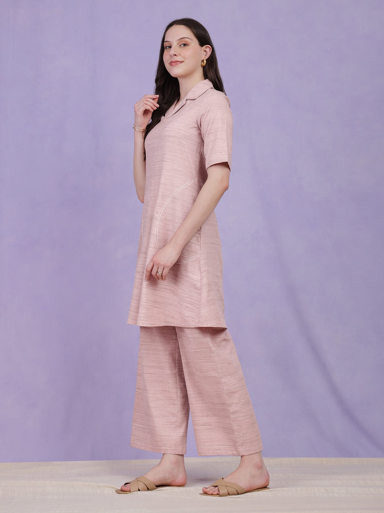 Cotton Solid A-Line Co-ord Set - Pink