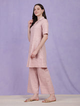 Cotton Solid A-Line Co-ord Set - Pink