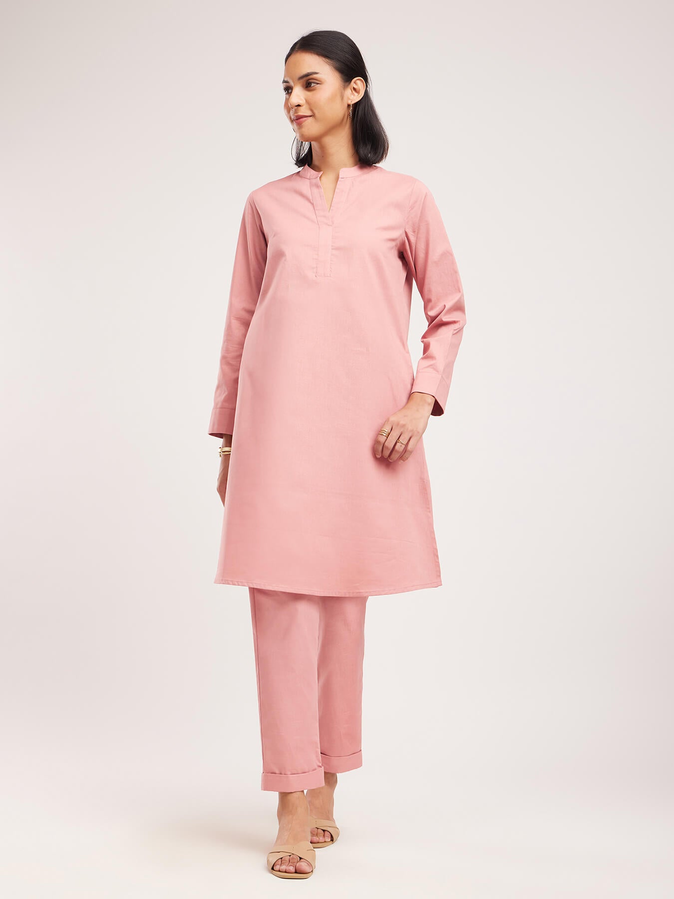 Cotton Solid Co-ord Set - Pink