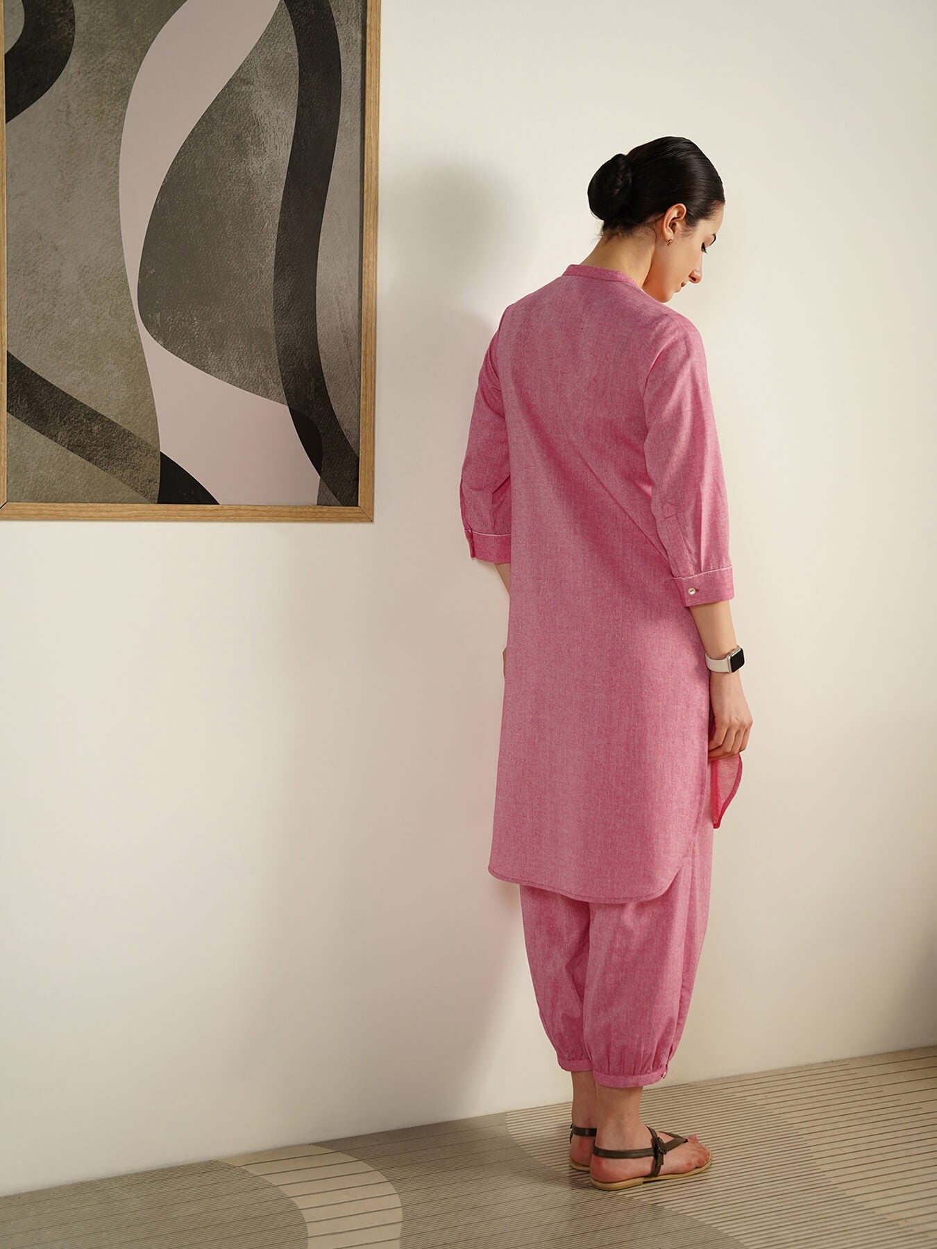 Cotton Woven Design Co-Ord Set - Pink