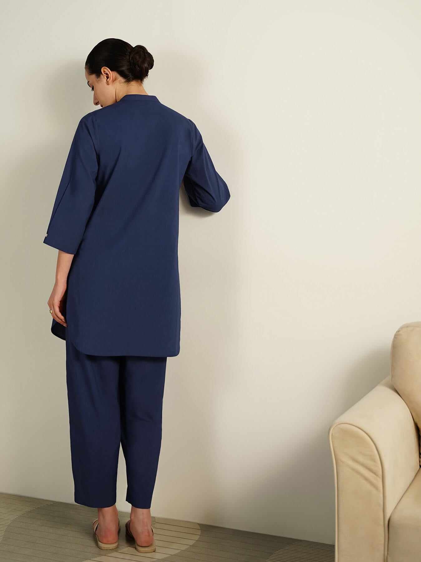 Cotton Solid Co-Ord Set - Navy Blue