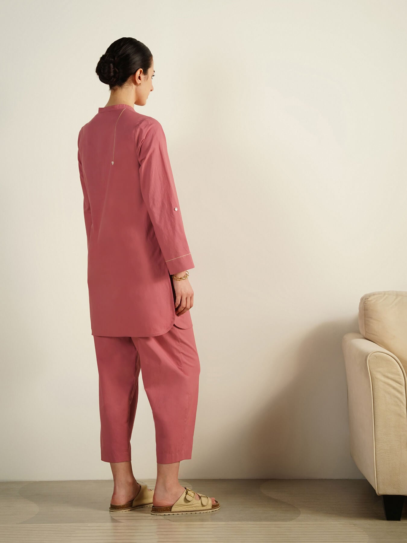 Cotton Colourblock Co-Ord Set - Peach and Beige