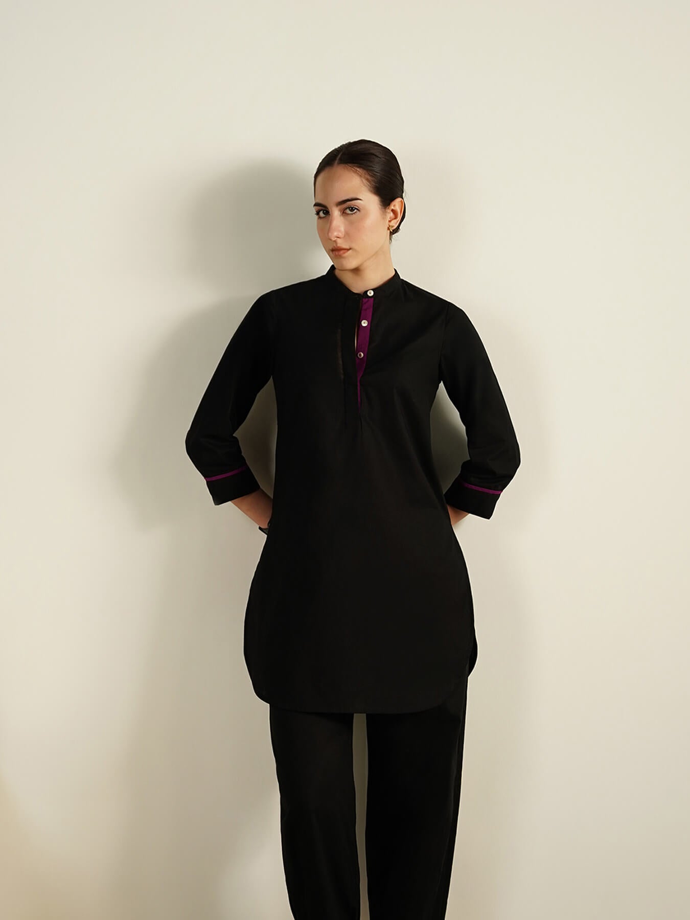 Cotton Solid Classic Co-Ord Set - Black