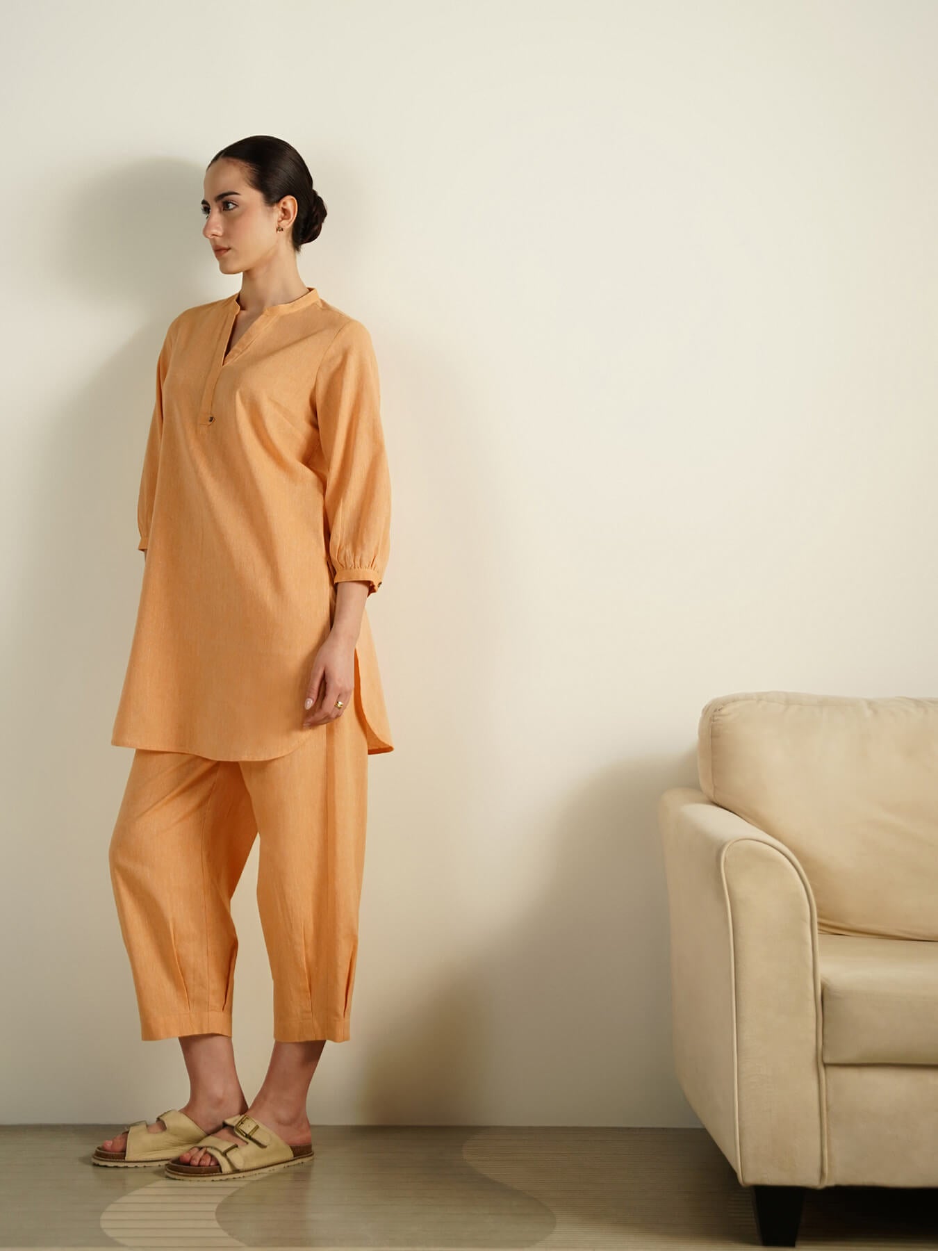 Cotton Woven Design Co-Ord Set - Yellow