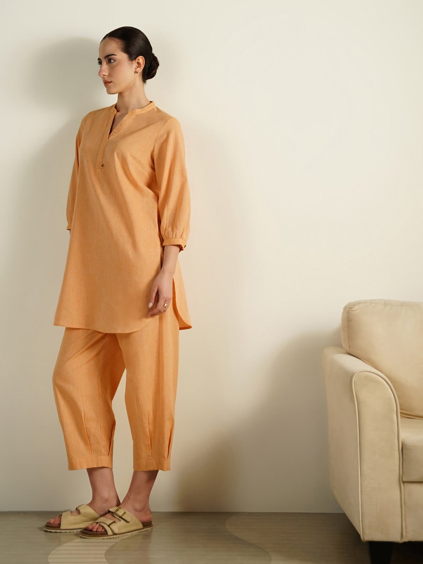 Cotton Woven Design Co-Ord Set - Yellow