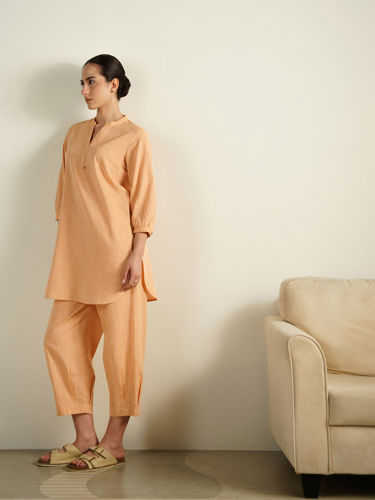 Cotton Woven Design Co-Ord Set - Yellow