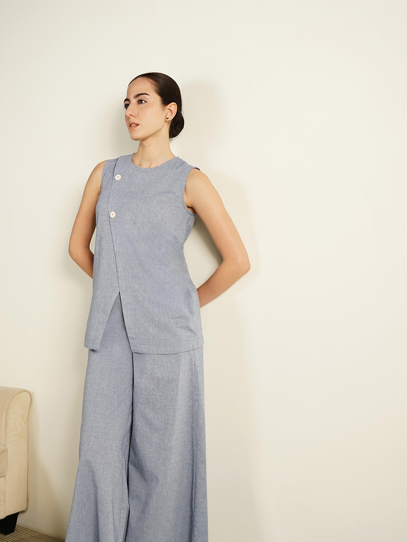 Cotton Woven Design Co-Ord Set - Grey