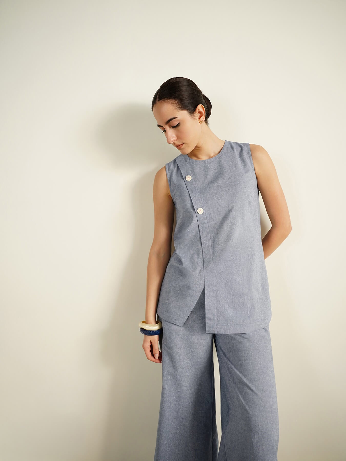 Cotton Woven Design Co-Ord Set - Grey