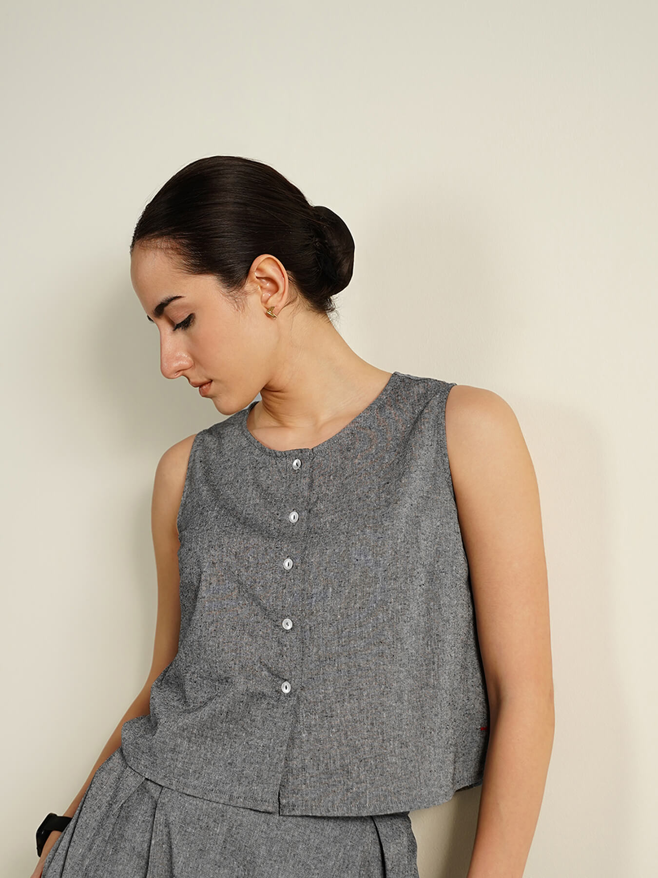 Cotton Solid Woven Design Co-Ord Set - Grey