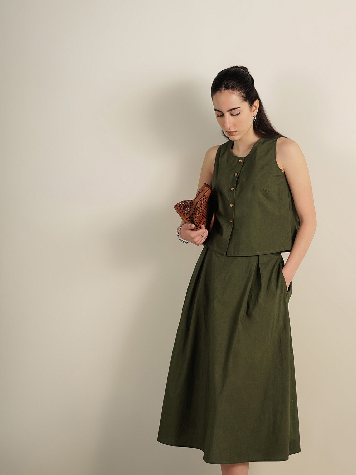 Cotton Solid Co-Ord Set - Olive