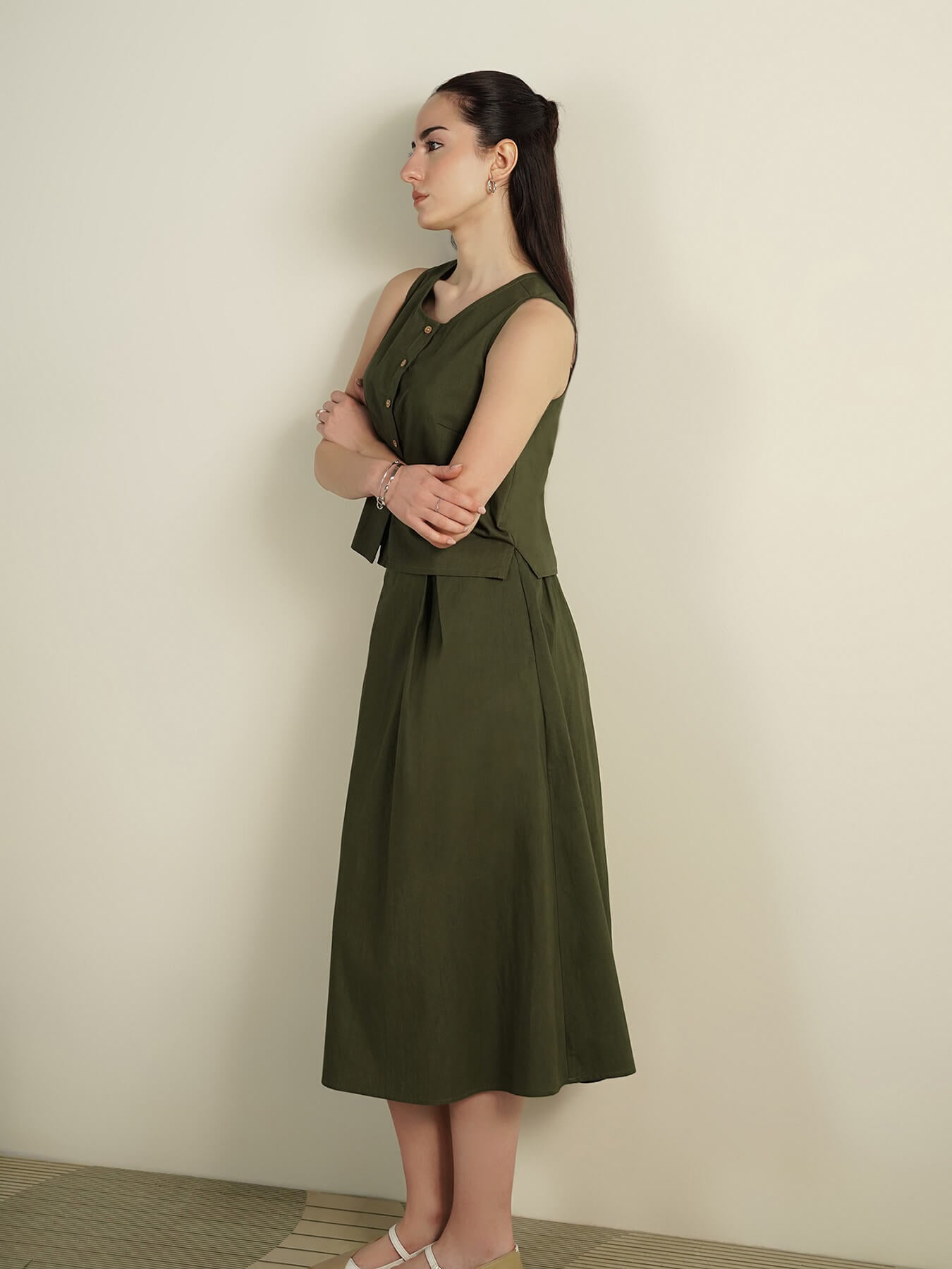 Cotton Solid Co-Ord Set - Olive