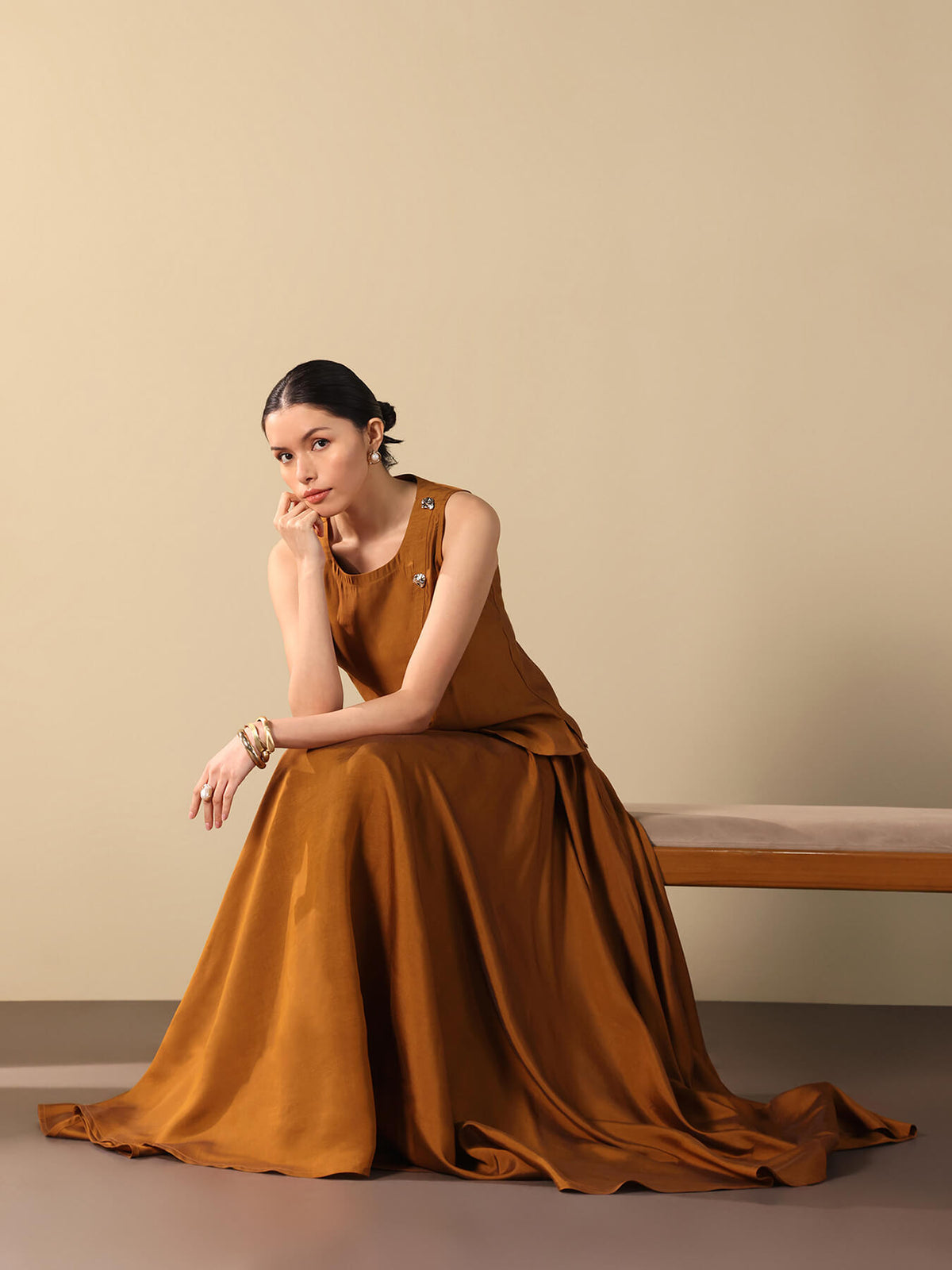 Viscose Silk Solid Co-ord Set - Mustard