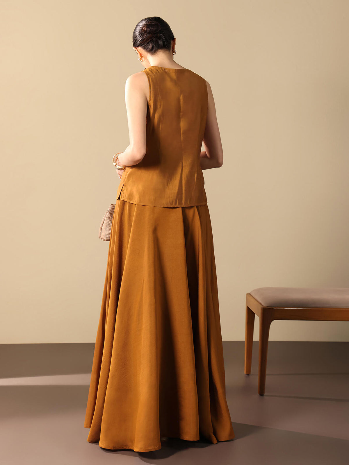 Viscose Silk Solid Co-ord Set - Mustard