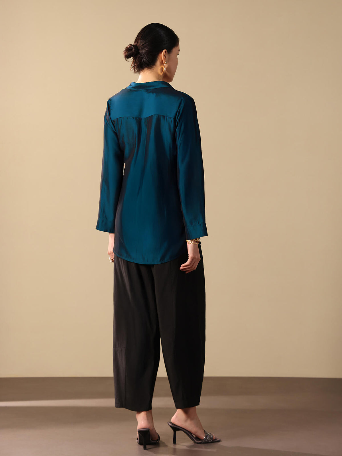 Viscose Silk Embroidered Patch Detail Co-ord Set - Teal