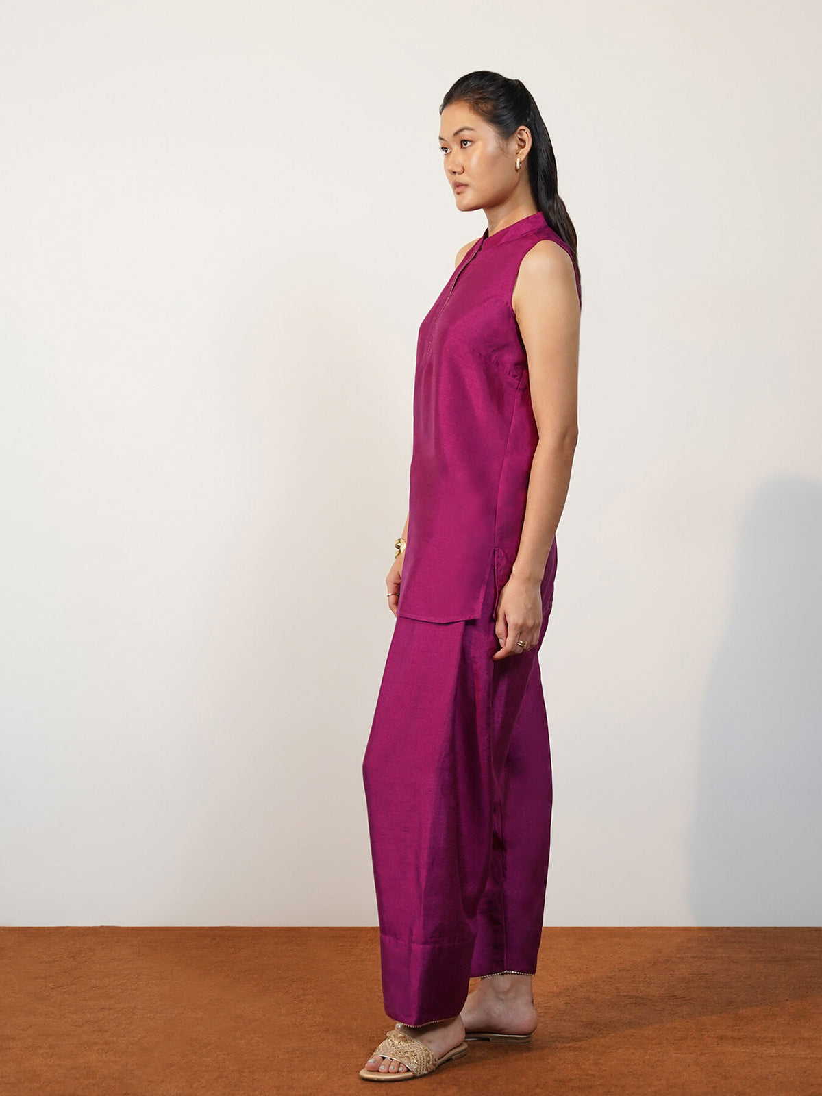 Silk Blend Solid Co-Ord Set with Farshi Salwar - Purple
