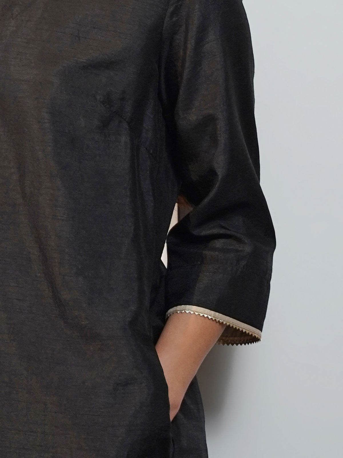 Silk Blend Solid V-Neck Co-Ord Set - Black
