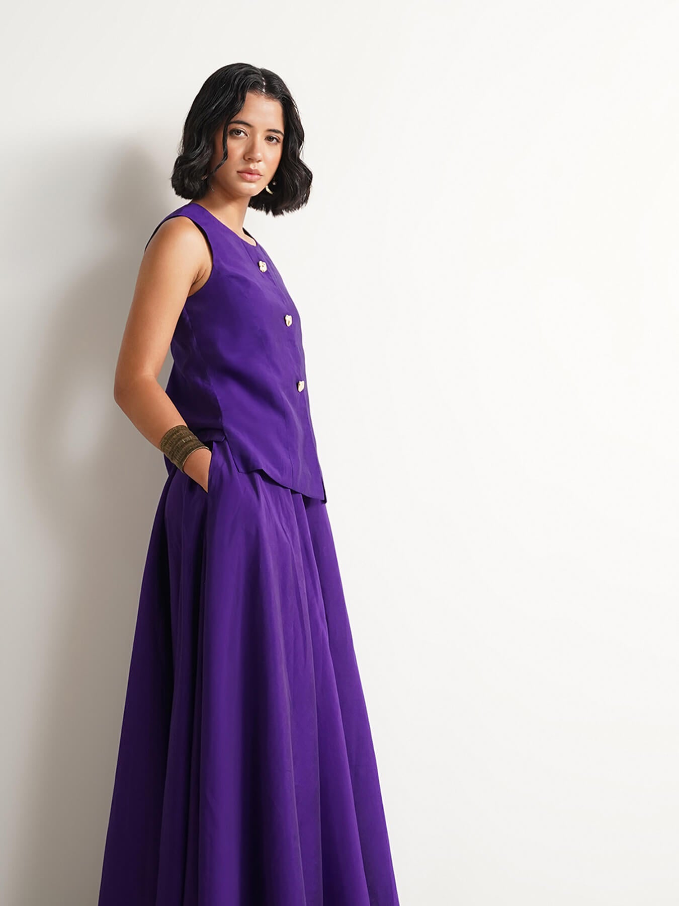 Viscose Solid Skirt Set - Purple
