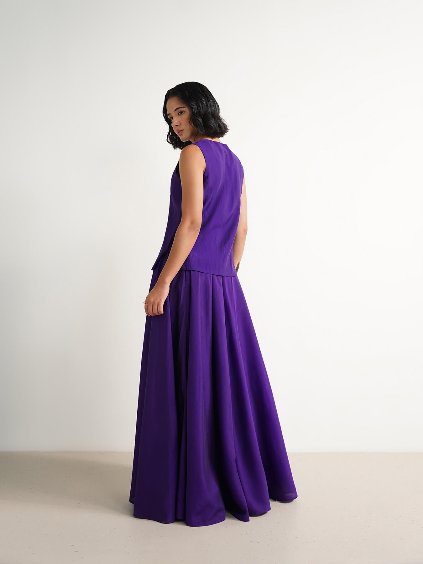Viscose Solid Skirt Set - Purple