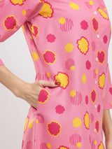 Rayon Floral Shirt Collar Kurta Set - Pink