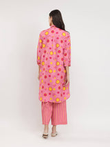 Rayon Floral Shirt Collar Kurta Set - Pink