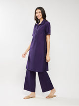 Silk Blend Colourblock Co-ord Set - Purple