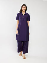 Silk Blend Colourblock Co-ord Set - Purple