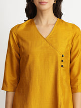 Colour Block Silk Blend A-line Dress - Yellow & Black