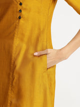 Colour Block Silk Blend A-line Dress - Yellow & Black