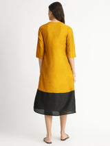 Colour Block Silk Blend A-line Dress - Yellow & Black