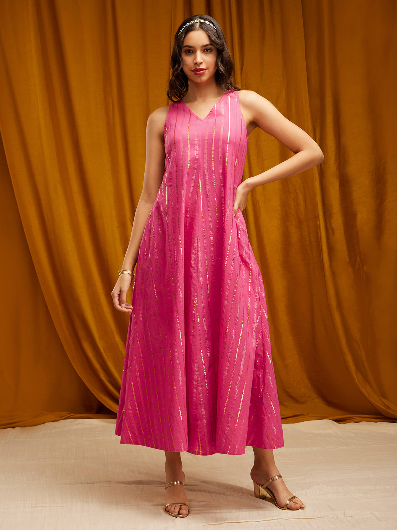 a-line dress with patch pocket - frost lake & pink salt
